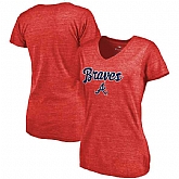 Women's Atlanta Braves Freehand V Neck Slim Fit Tri Blend T-Shirt Red FengYun
